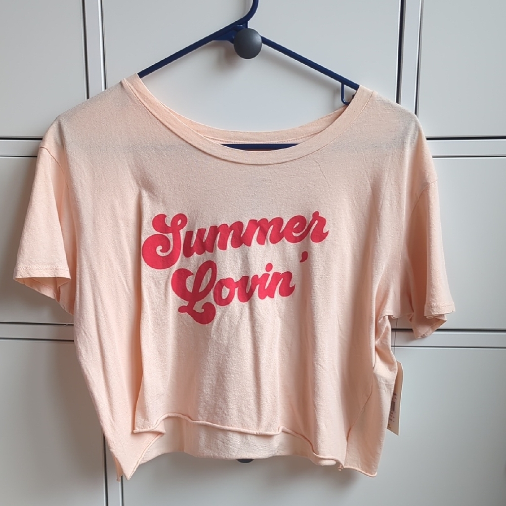NWT Billabong Pink Graphic Crop Tee Crew Neck